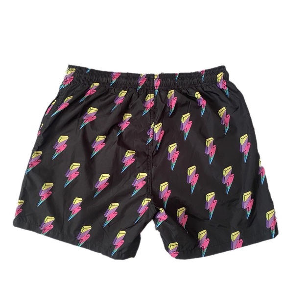 WESC Men’s Black Drawstring Swim Trunks Hot Pants Colorful Lightning Pride Sz S - Picture 3 of 5